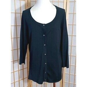 Folio NY Black Silk Blend Button Front Cardigan Women's  Medium